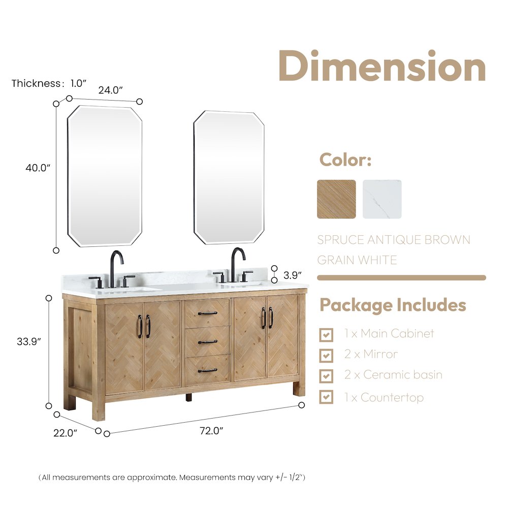 Javier 72" Free-standing Double Bath Vanity in Spruce Antique Brown. Picture 18