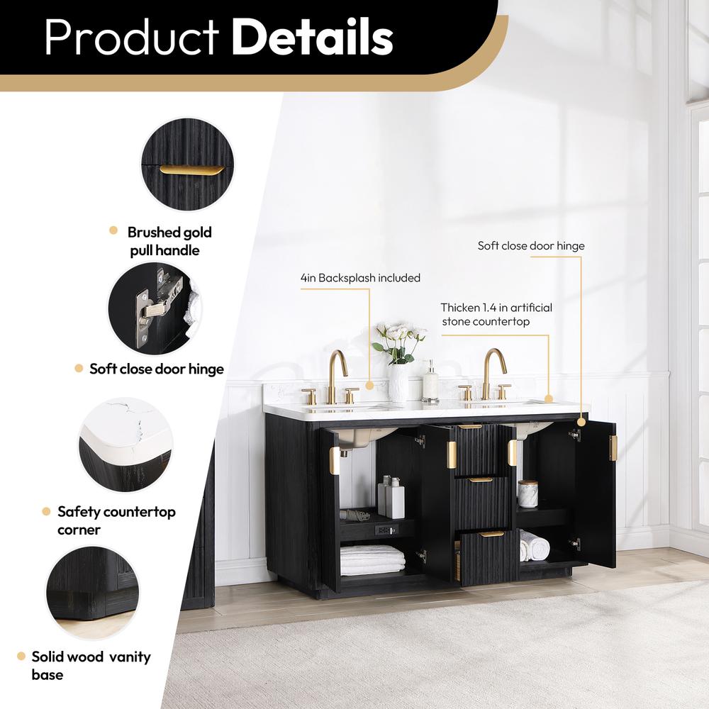 Free-standing Double Bathroom Vanity with Composite top in Lightning White. Picture 4