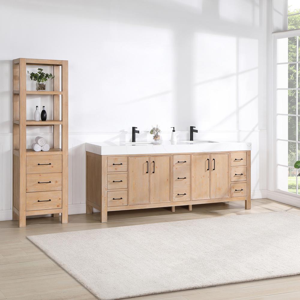 Free-standing Double Bathroom Vanity with Composite top in Lightning White. Picture 12
