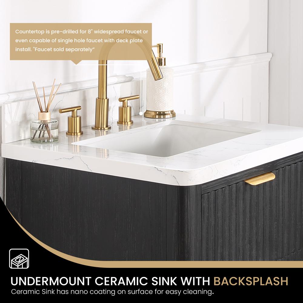 Free-standing Single Bathroom Vanity with Composite top in Lightning White. Picture 7