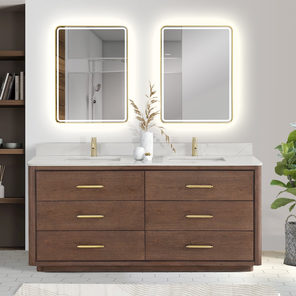 Porto 72" Free-standing Double Bath Vanity in Aged Dark Brown Oak. Picture 6