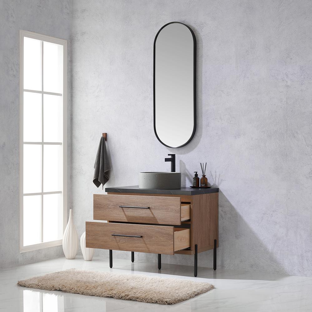 Single Sink Bath Vanity with Sintered Stone Top with Concrete Sink and Mirror. Picture 6
