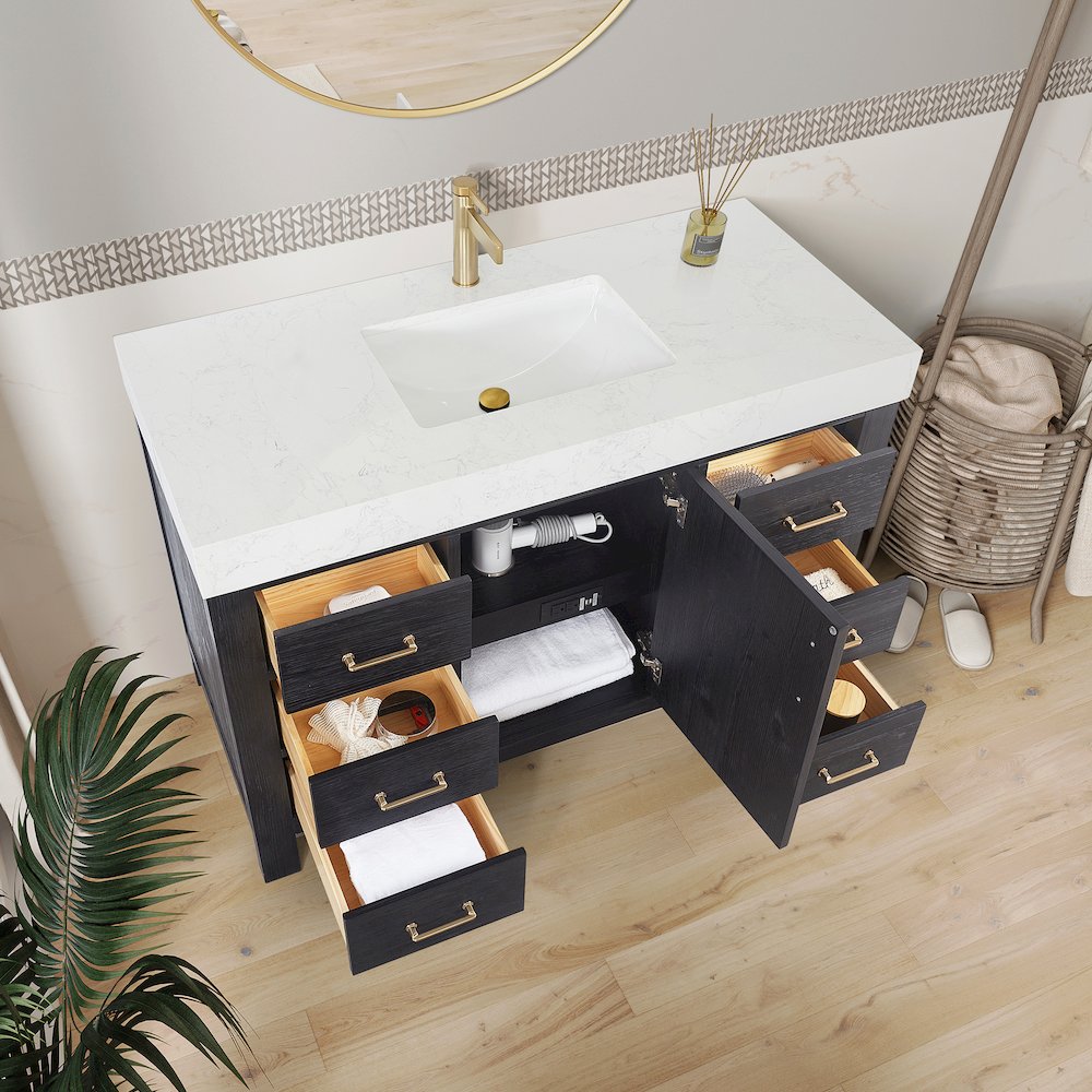 León 48in. Free-standing Single Bathroom Vanity in Fir Wood Black. Picture 6
