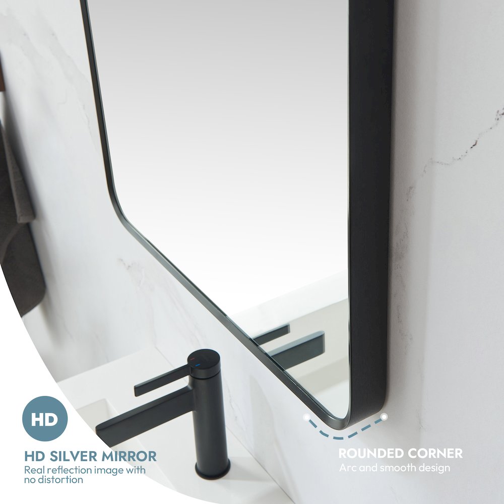 Rectangle Aluminum Framed Wall Mount Bathroom Vanity Mirror in Brushed Black. Picture 6