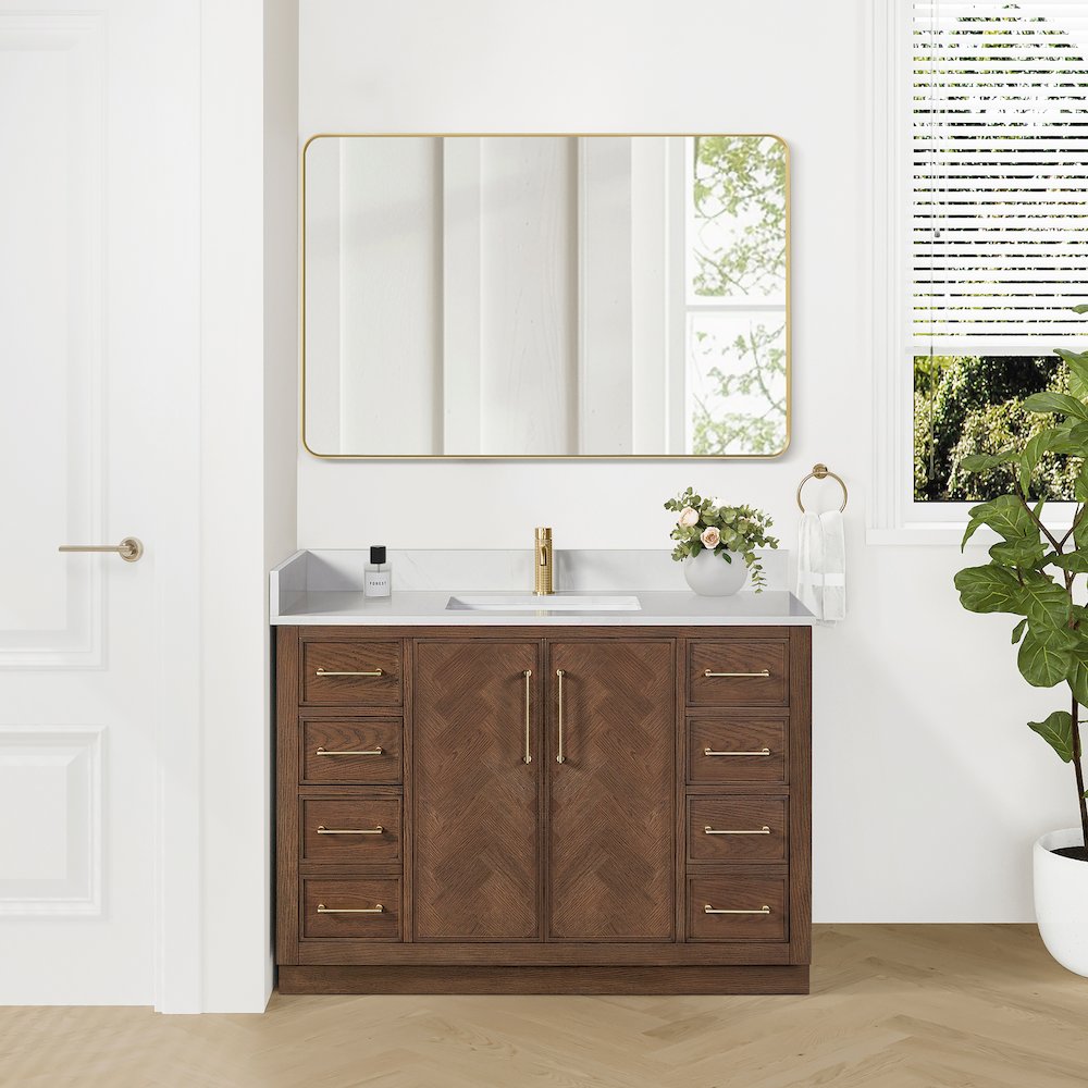 Jakarta 48" Freestanding Single Bath Vanity in Aged Dark Brown Oak. Picture 3