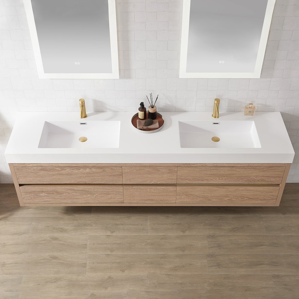 Palencia 84" Double Sink Wall-Mount Bath Vanity in North American Oak. Picture 6