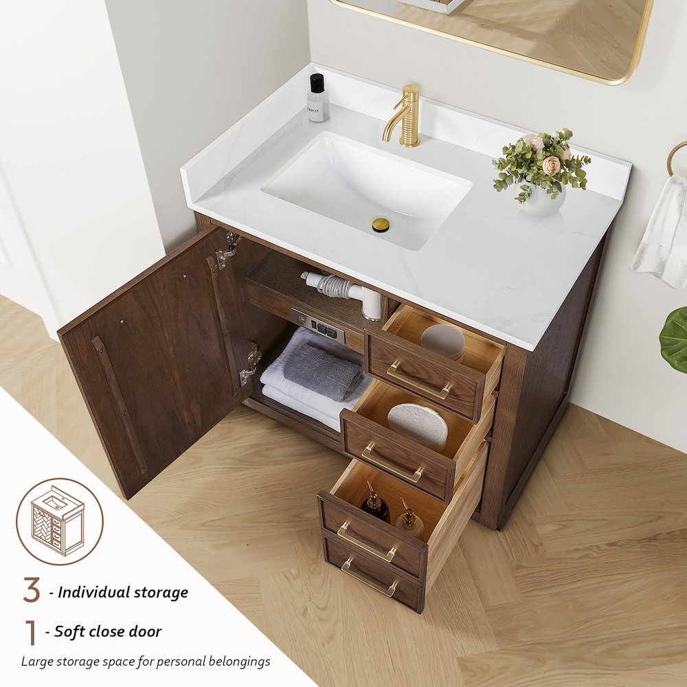 Jakarta 36" Freestanding Single Bath Vanity in Aged Dark Brown Oak. Picture 8