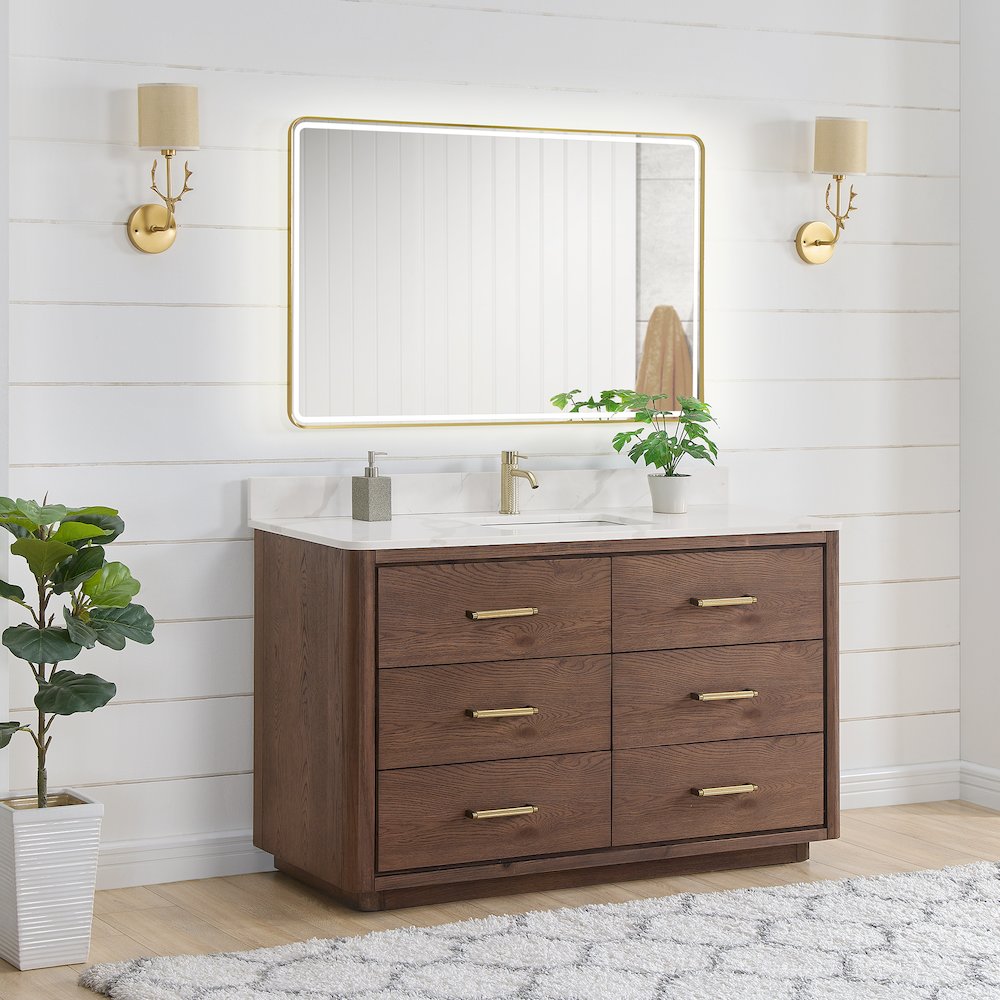 Porto 55" Free-standing Single Bath Vanity in Aged Dark Brown Oak. Picture 8