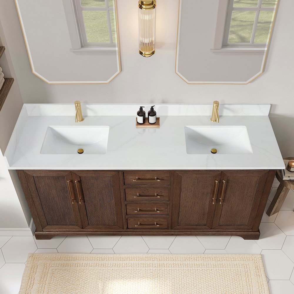 Tokyo 72" Freestanding Double Bath Vanity in Aged Dark Brown Oak. Picture 5