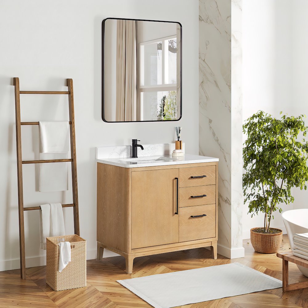 Gara 36" Free-standing Single Bath Vanity in Washed Ash Grey. Picture 5