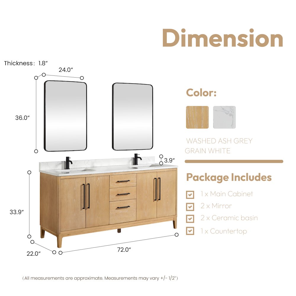 Gara 72" Free-standing Double Bath Vanity in Washed Ash Grey. Picture 20
