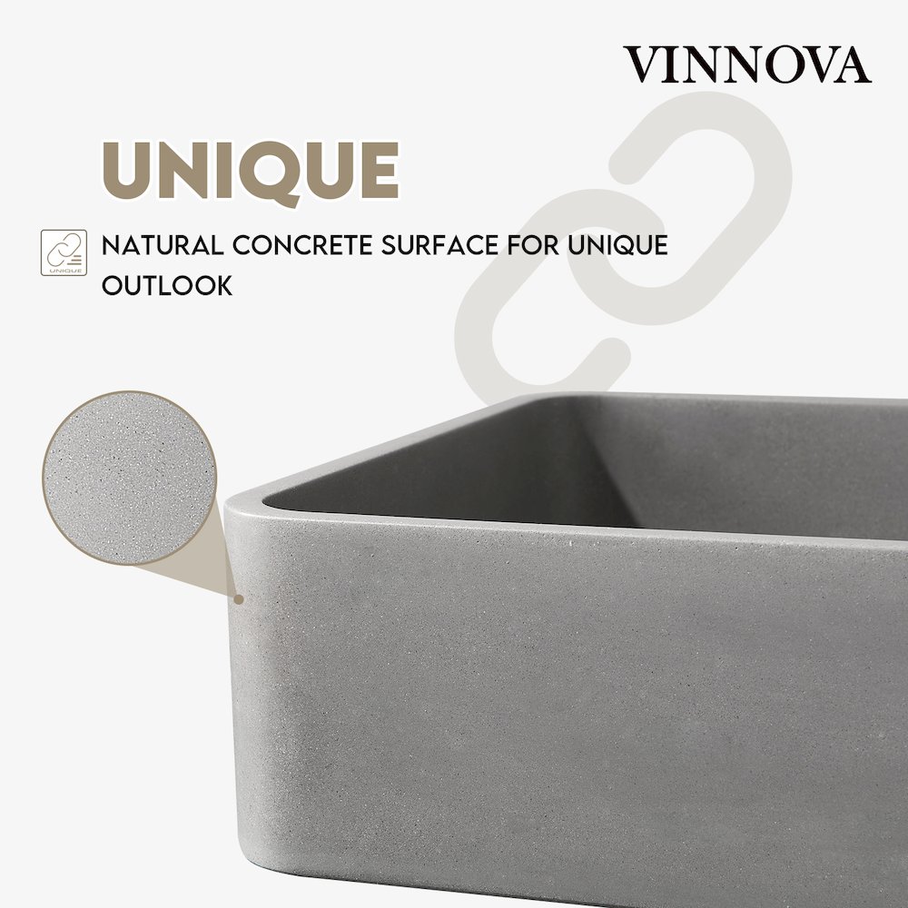 Vinnova Avila Grey Concrete Rectangular Vessel Bathroom Sink. Picture 5