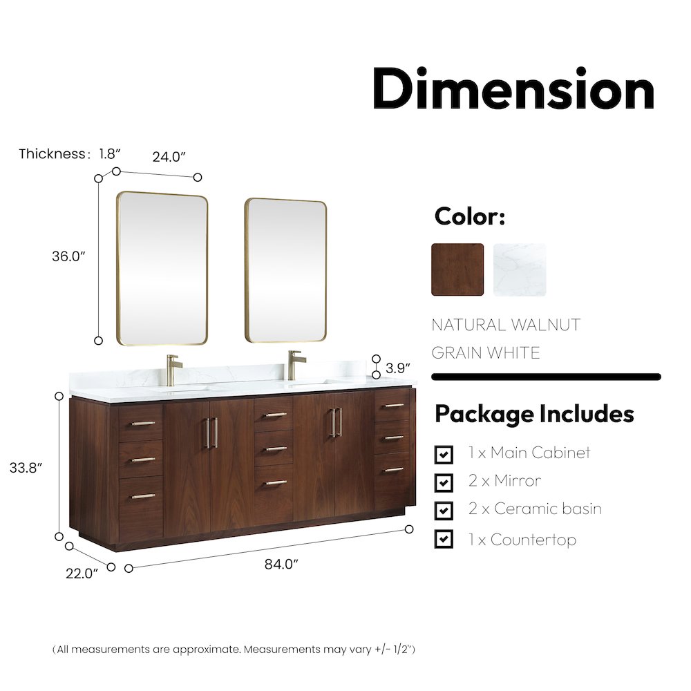 San 84" Free-standing Double Bath Vanity in Natural Walnut. Picture 16