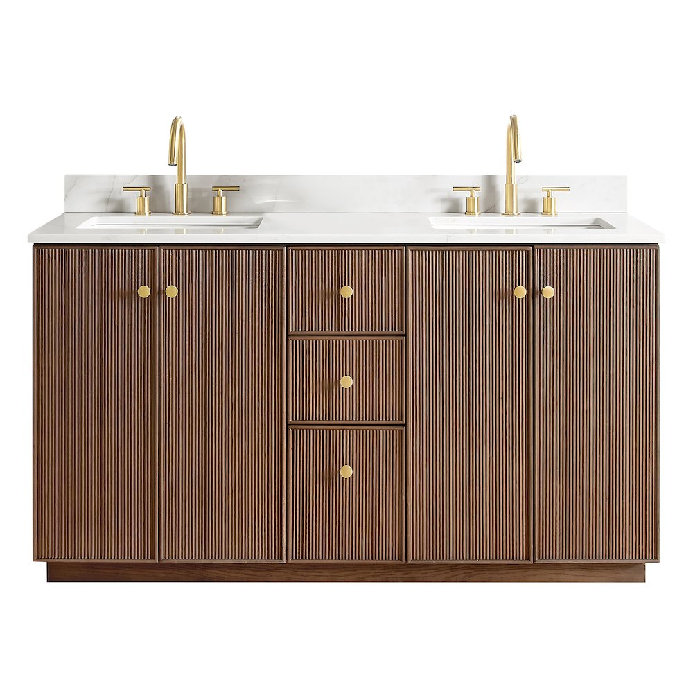 Oza 60M" Free-standing Double Bath Vanity in Aged Dark Brown Oak. Picture 1