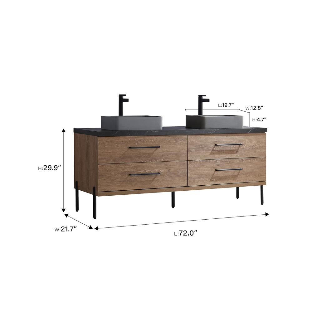Double Sink Bath Vanity with Sintered Stone Top with Concrete Sink and Mirror. Picture 14