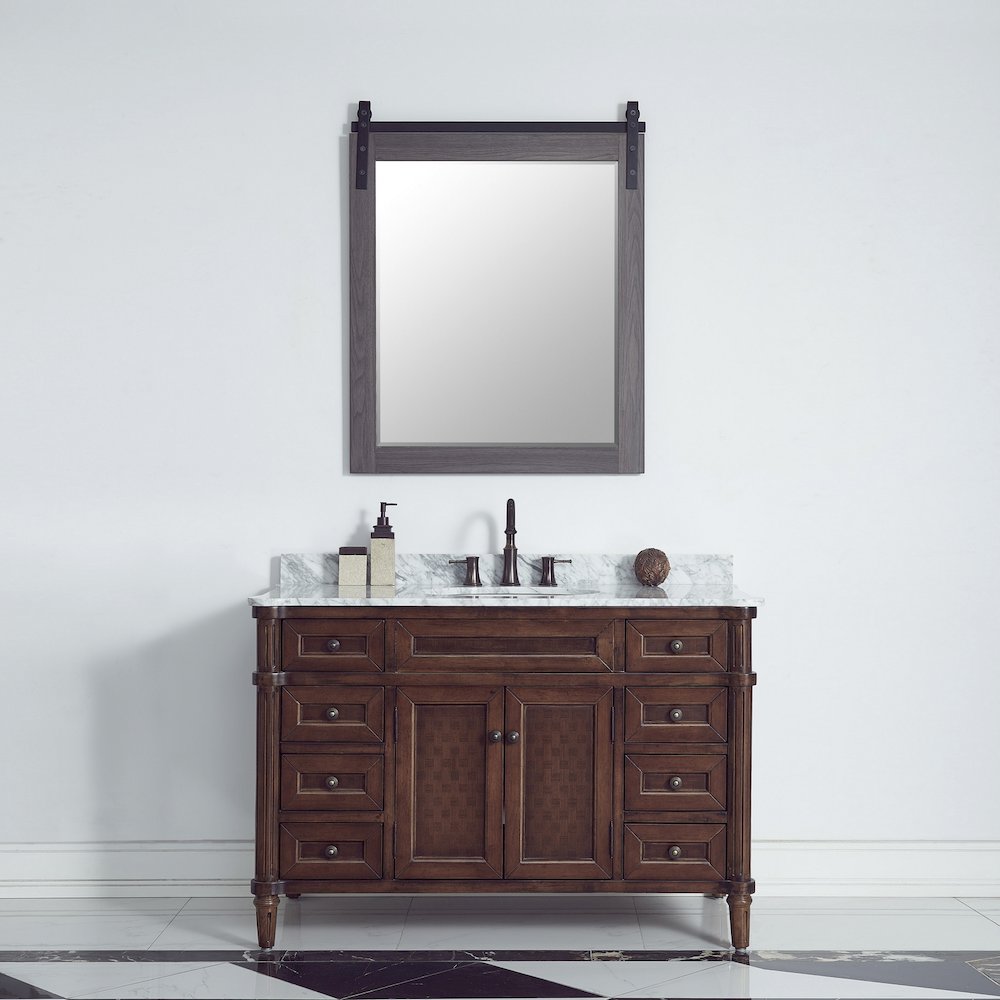 Cortes 32" Rectangular Bathroom Vanity Barndoor Wall Mount Mirror in Oak. Picture 7