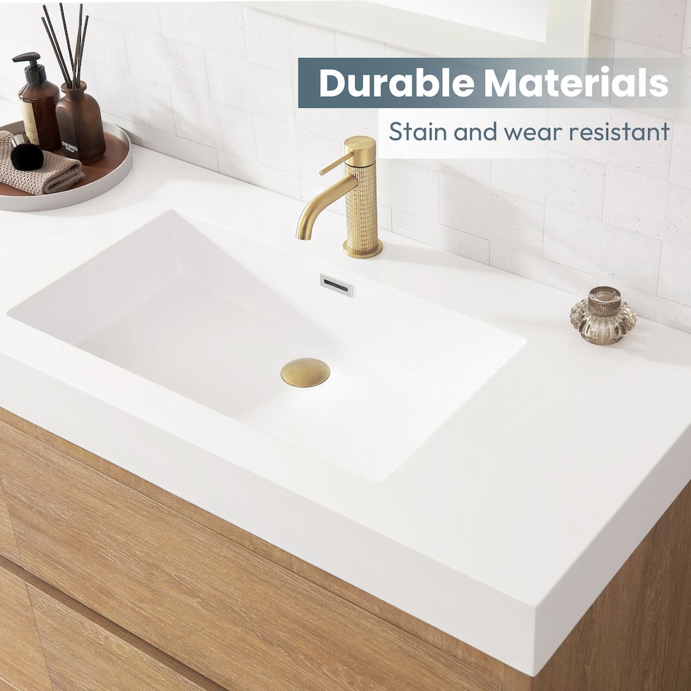 Rectangular White Finish Composite Granite Stone Console Bathroom Vanity Sink. Picture 5