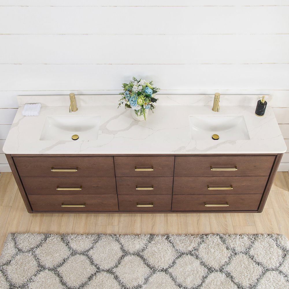 Porto 84" Free-standing Double Bath Vanity in Aged Dark Brown Oak. Picture 5