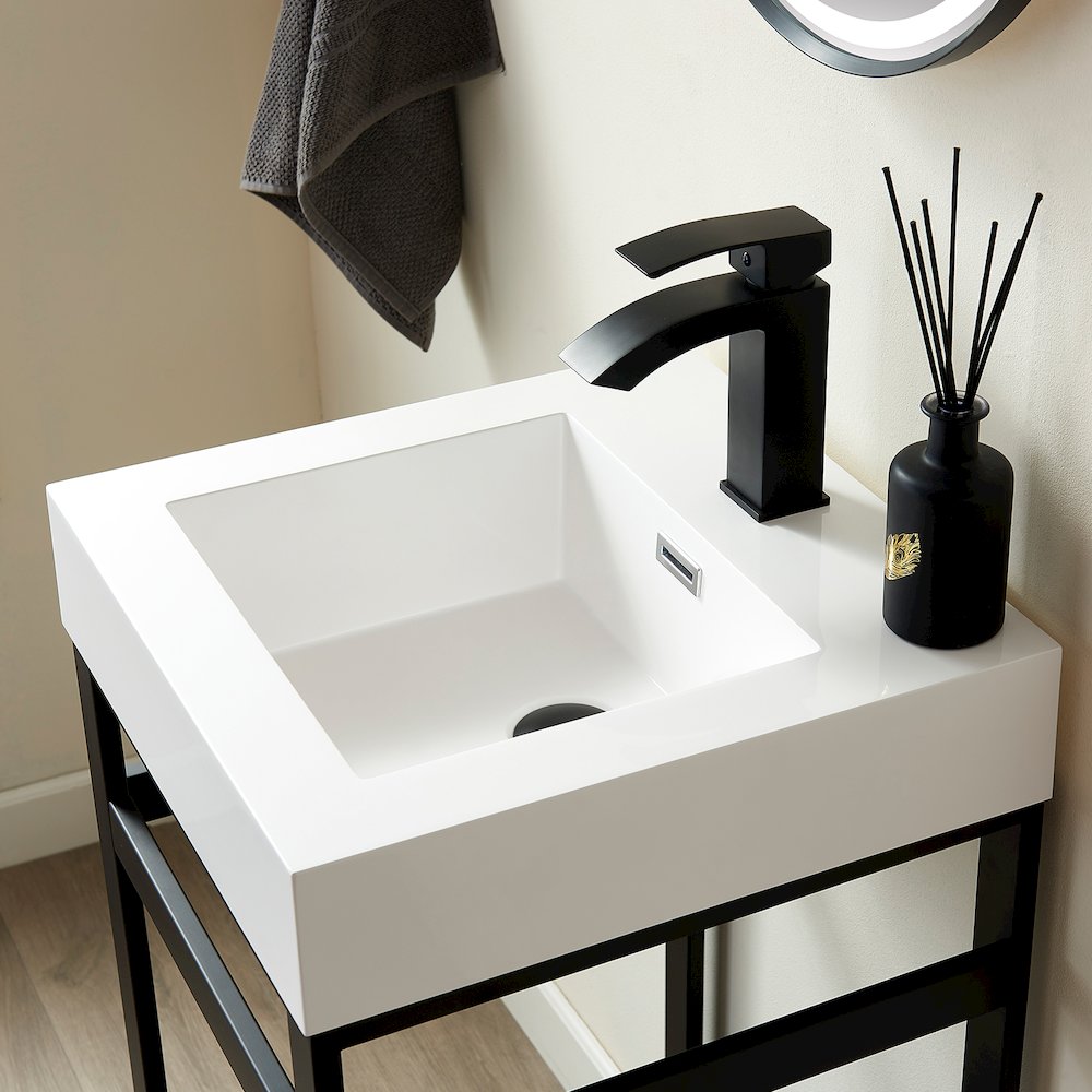 Square White Finish Composite Granite Stone Console Bathroom Vanity Sink. Picture 4