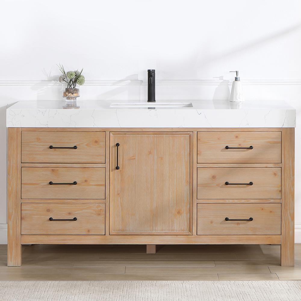 Free-standing Single Bathroom Vanity with Composite top in Lightning White. Picture 10