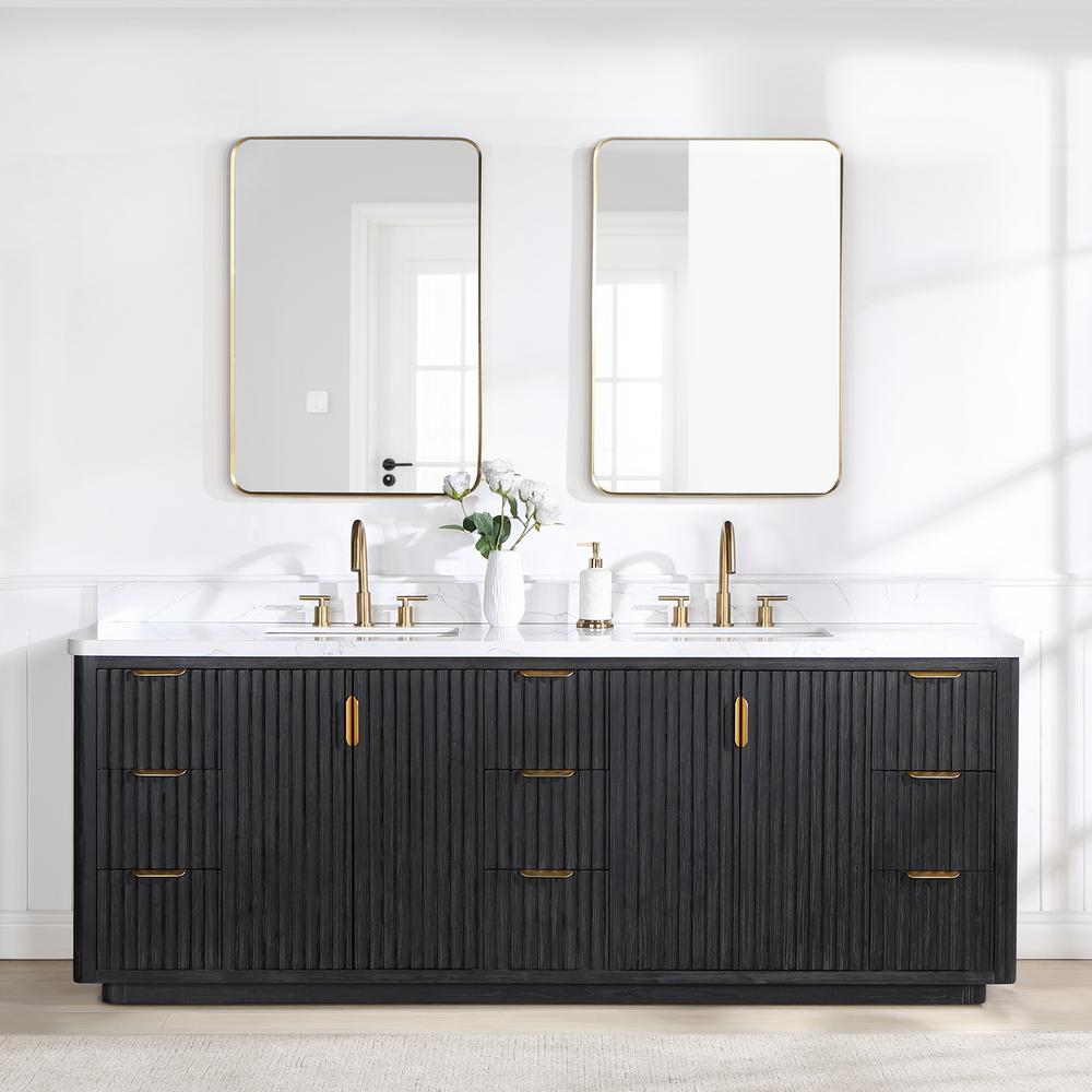 Free-standing Double Bathroom Vanity with Composite top and Mirror. Picture 10