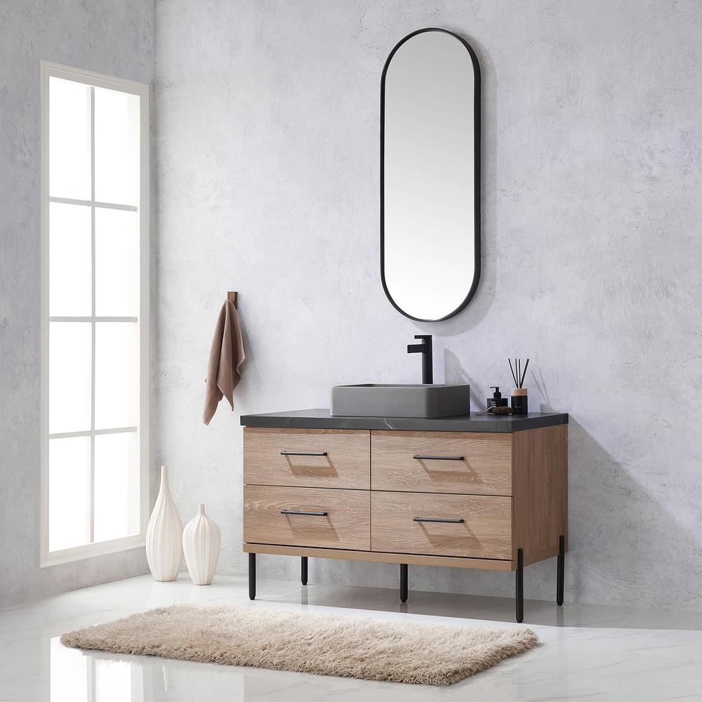 Single Sink Bath Vanity with Sintered Stone Top with Concrete Sink and Mirror. Picture 5