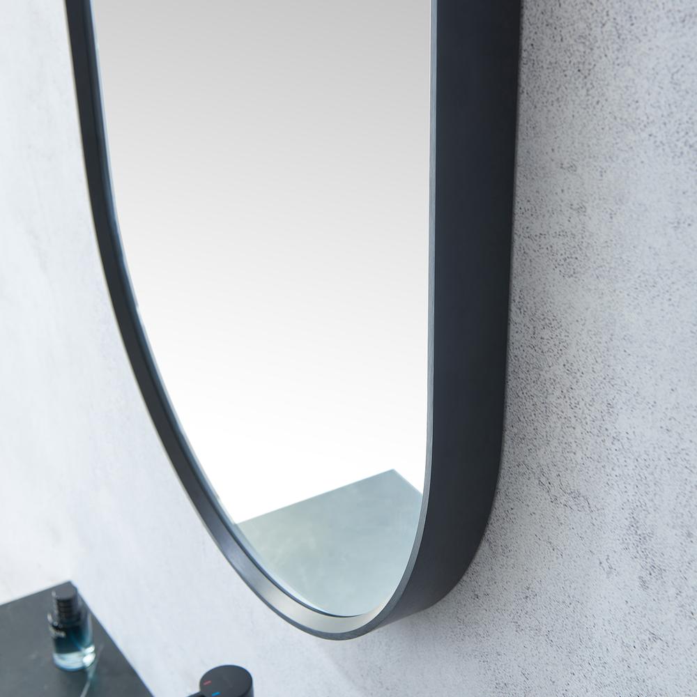 Miajadas 20 in. W x 36 in. H Oval Metal Wall Mirror in Brushed Black. Picture 6