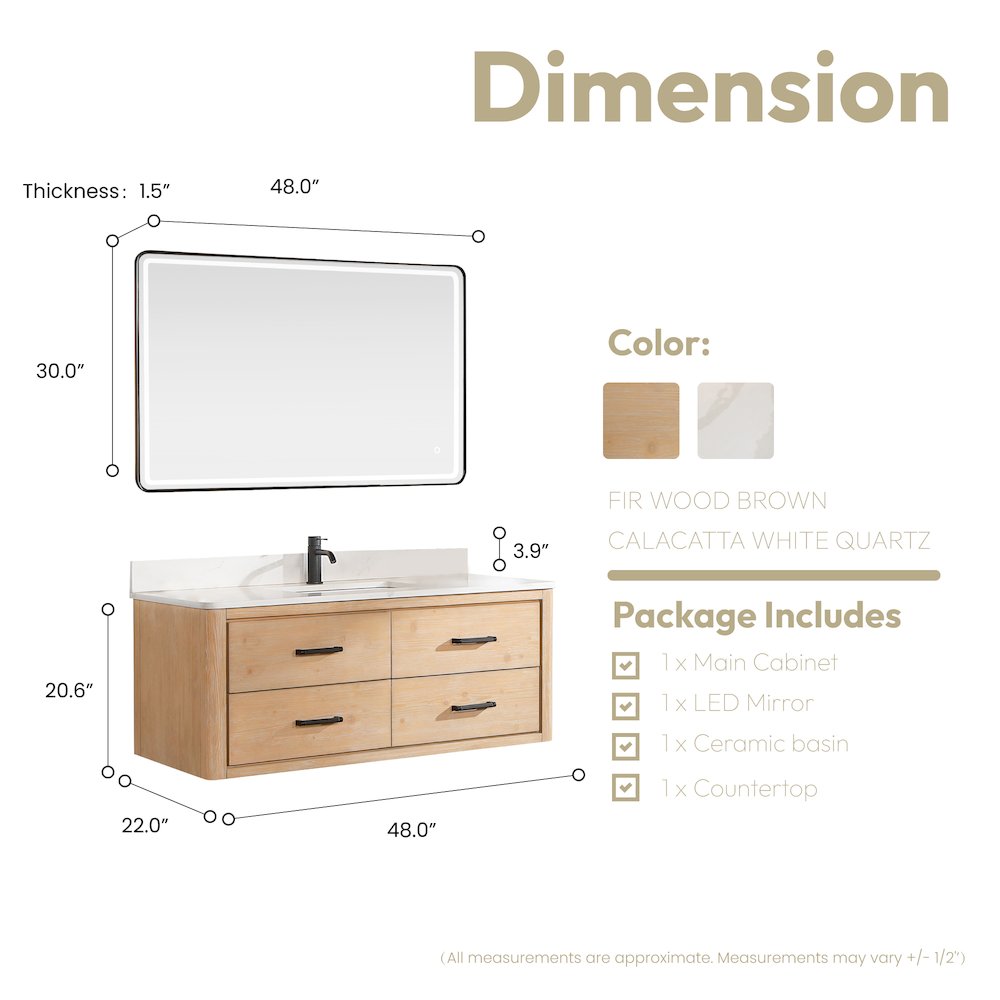 Cristo 48" Floating Single Bath Vanity in Fir Wood Brown. Picture 17