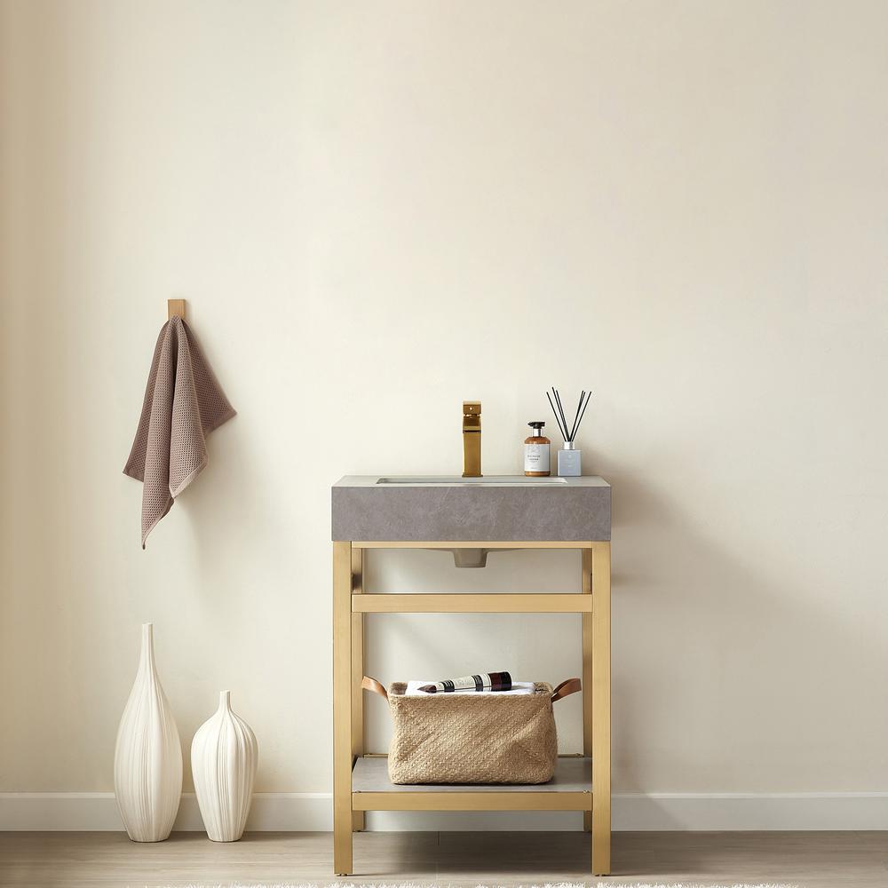 Single Sink Bath Vanity Metal Support with Grey Sintered Stone Top. Picture 3
