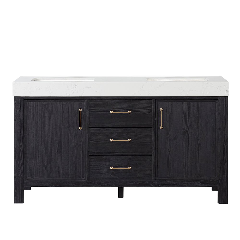 León 60in. Free-standing Double Bathroom Vanity in Fir Wood Black. Picture 2