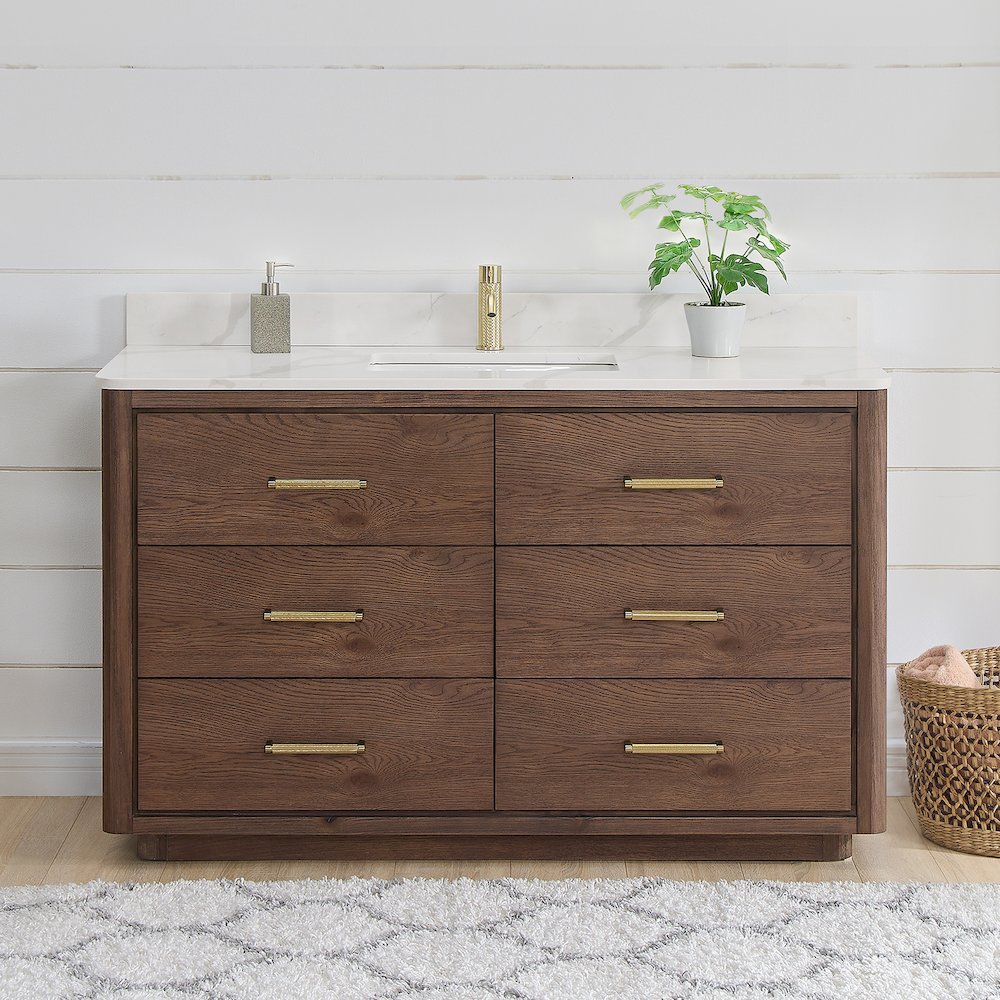 Porto 55" Free-standing Single Bath Vanity in Aged Dark Brown Oak. Picture 3