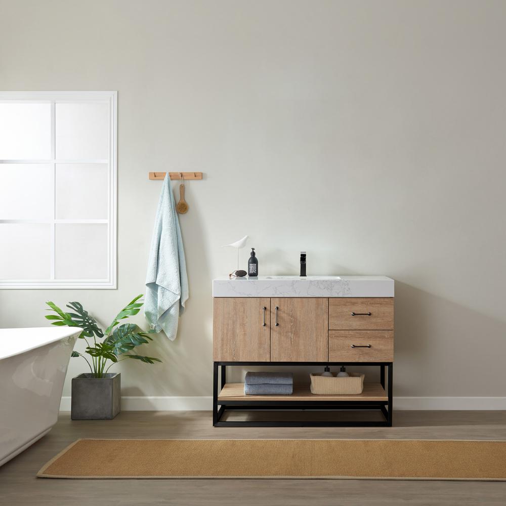42B" Single Vanity with White Grain Stone Countertop Without Mirror. Picture 5