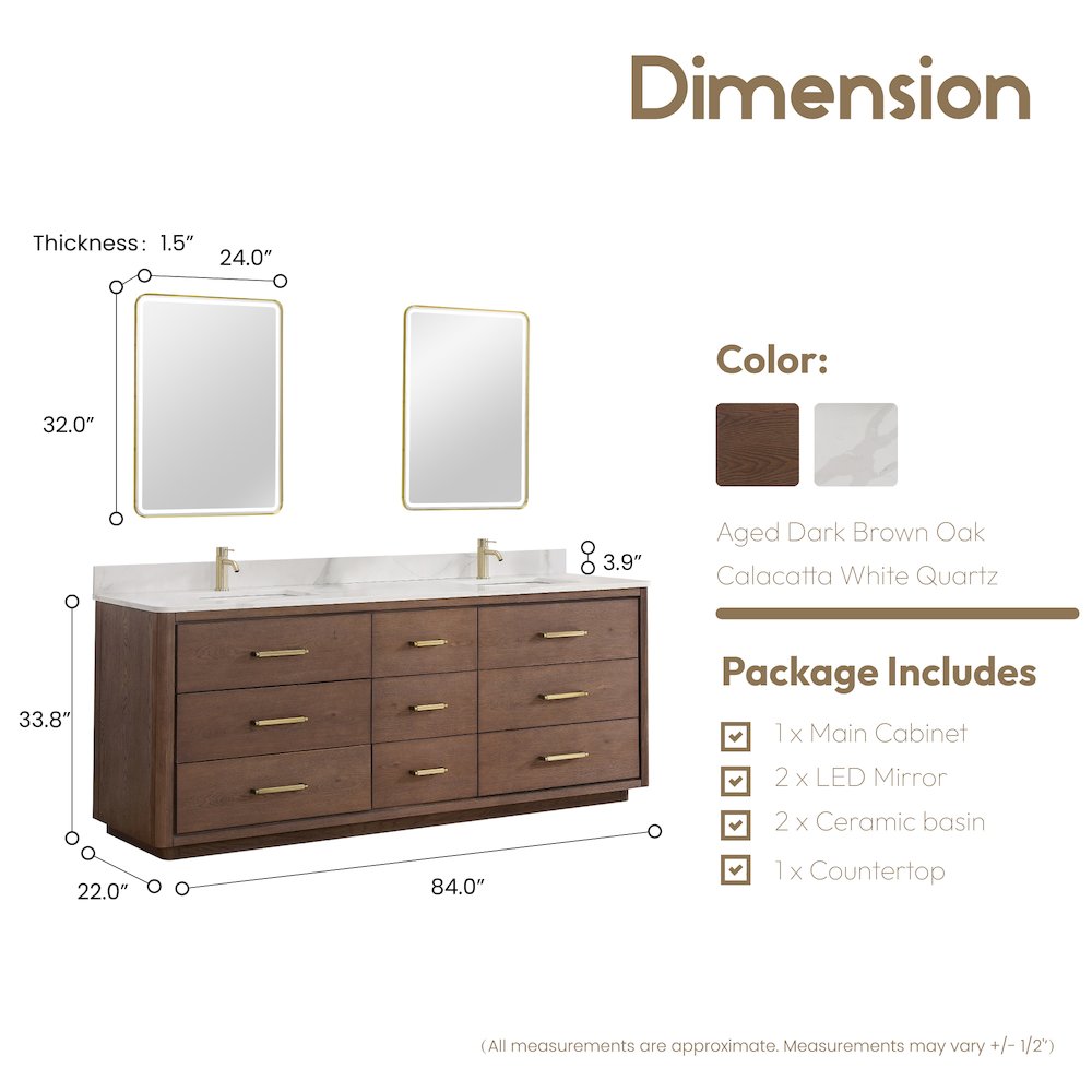 Porto 84" Free-standing Double Bath Vanity in Aged Dark Brown Oak. Picture 14