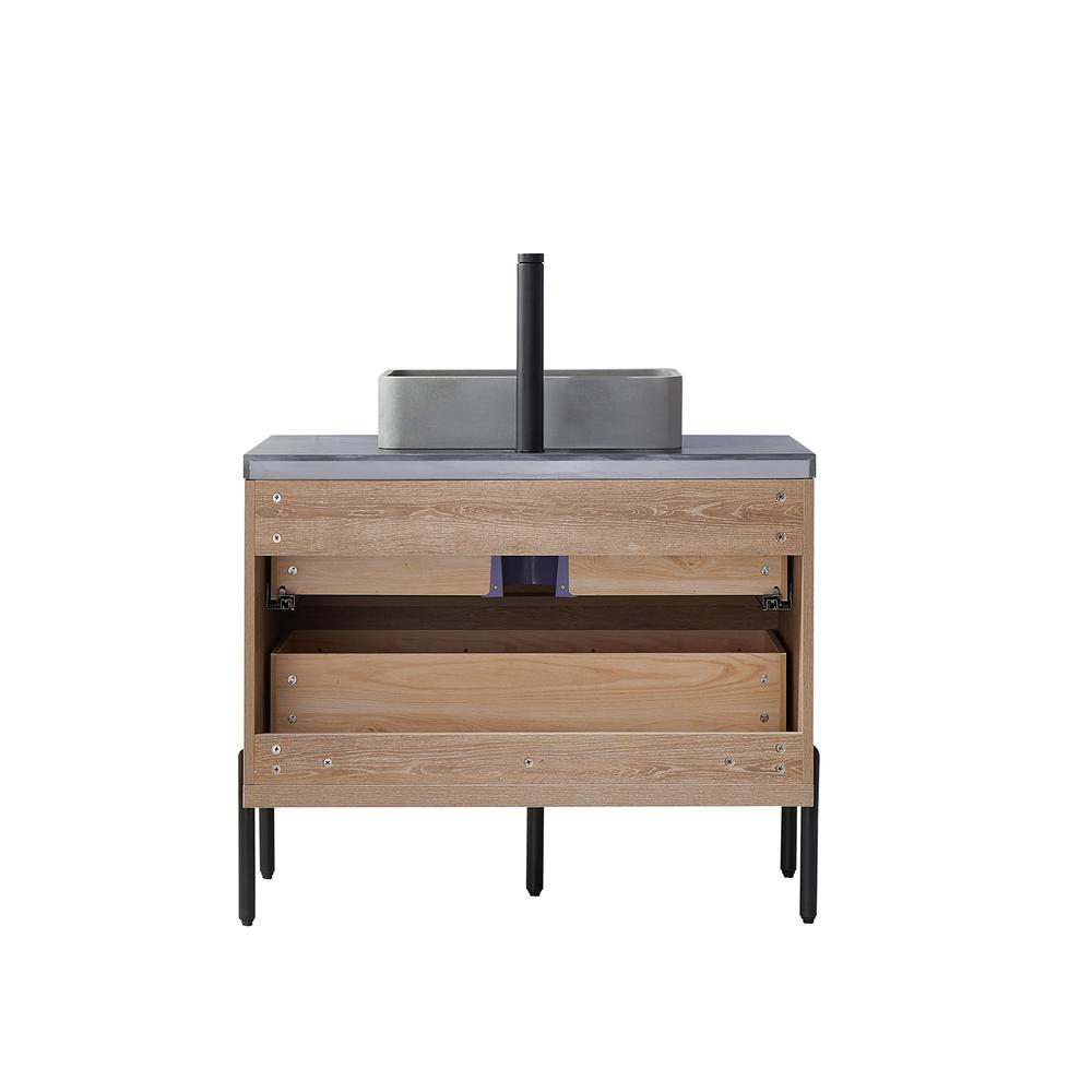 Single Sink Bath Vanity with Sintered Stone Top with Concrete Sink and Mirror. Picture 3