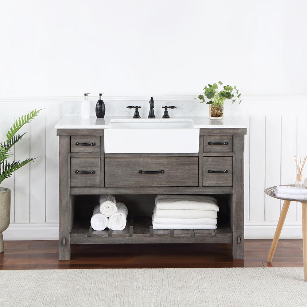 Single Bath Vanity with Composite Stone Top, White Farmhouse Basin. Picture 4