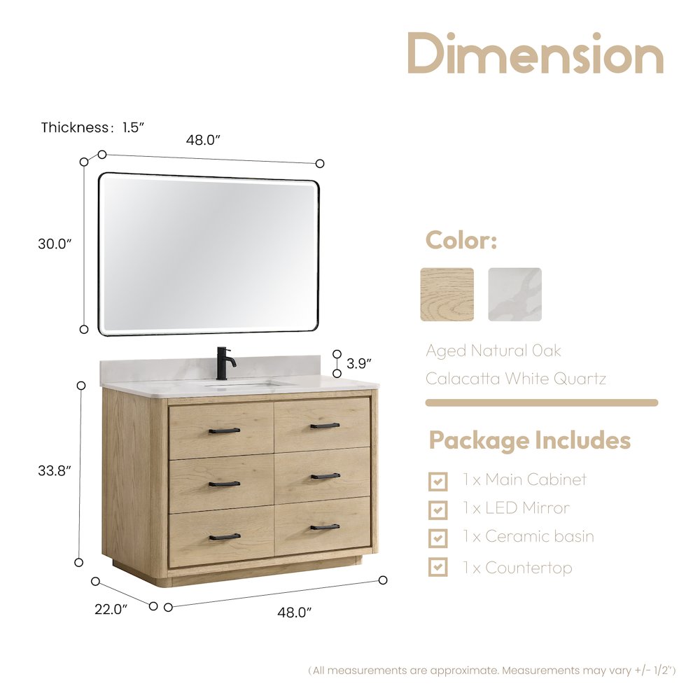 Porto 48" Free-standing Single Bath Vanity in Aged Natural Oak. Picture 13