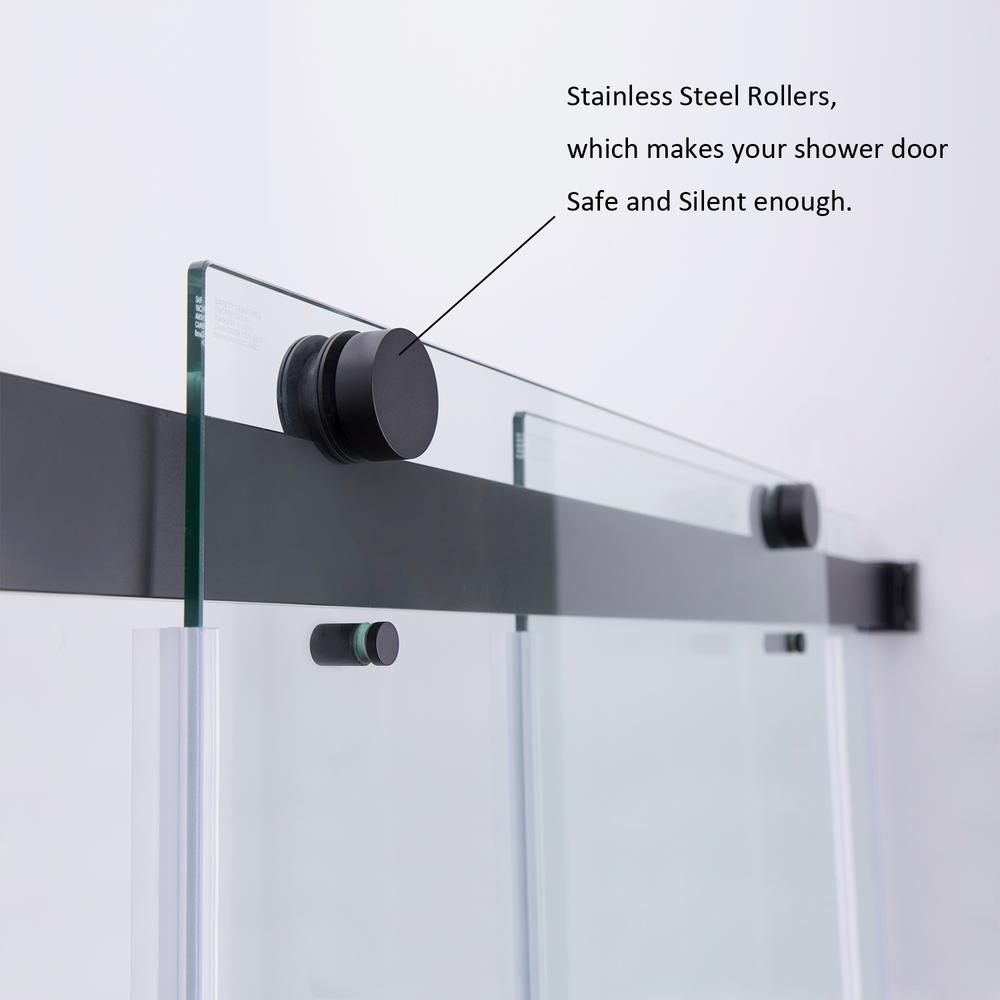 Spezia 64" W x 76" H Double Sliding Frameless Shower Door in Matte Black. Picture 9