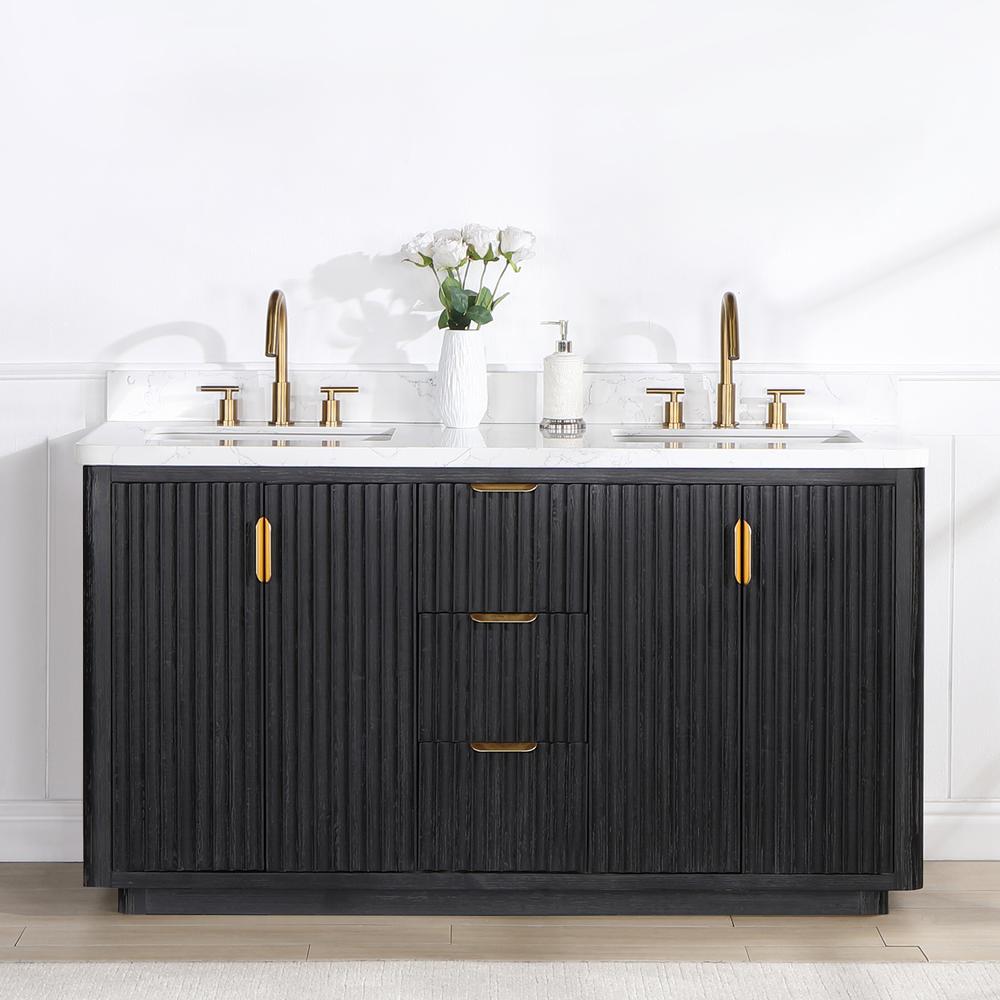 Free-standing Double Bathroom Vanity with Composite top in Lightning White. Picture 9