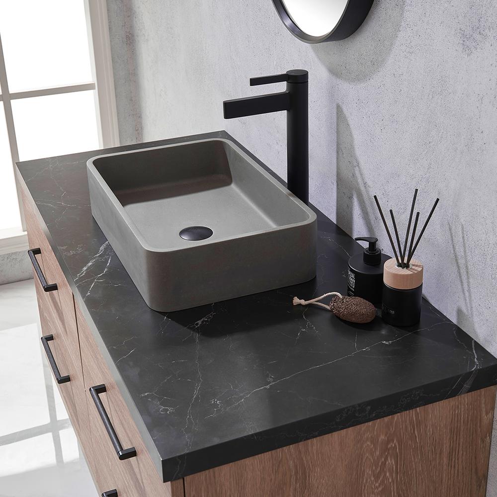 Single Sink Bath Vanity with Sintered Stone Top with Concrete Sink and Mirror. Picture 8