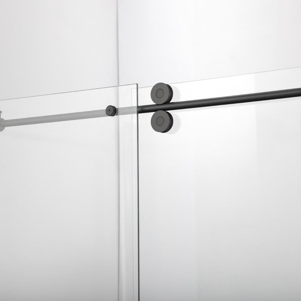 Villena 60" W x 78" H Single Sliding Frameless Shower Door in Matte Black. Picture 7