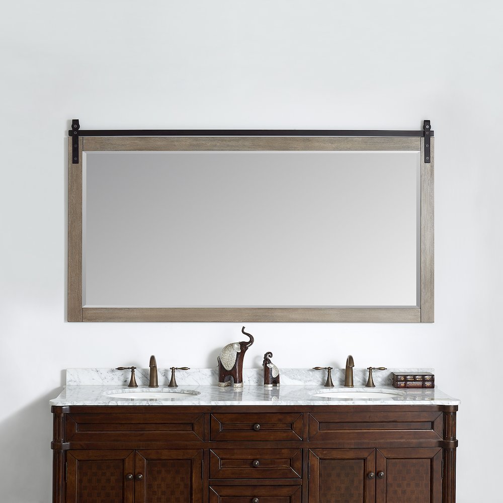 Cortes 72" Rectangular Bathroom Vanity Barndoor Wall Mount Mirror in Grey. Picture 2