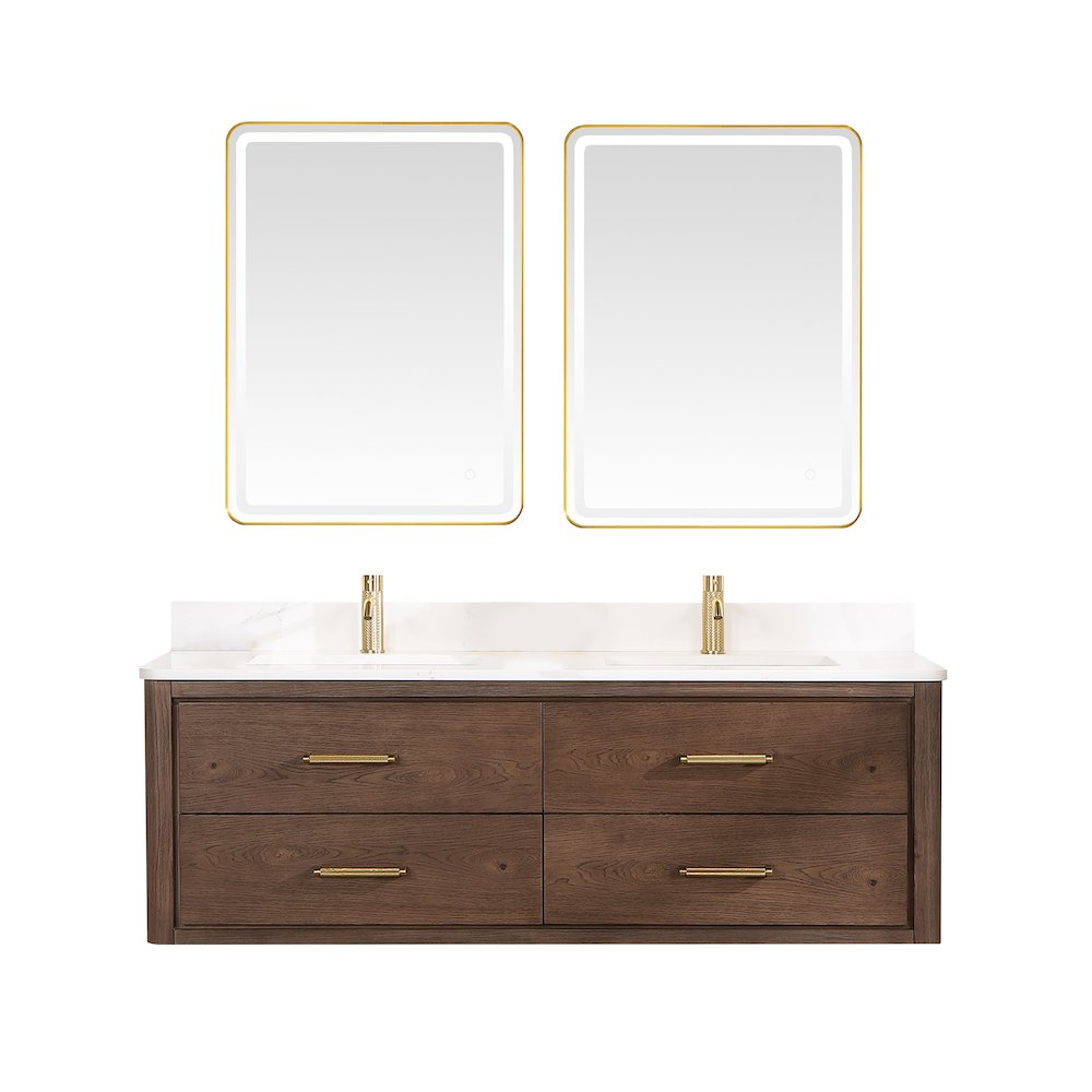 Cristo 60M" Floating Double Bath Vanity in Aged Dark Brown Oak. Picture 1