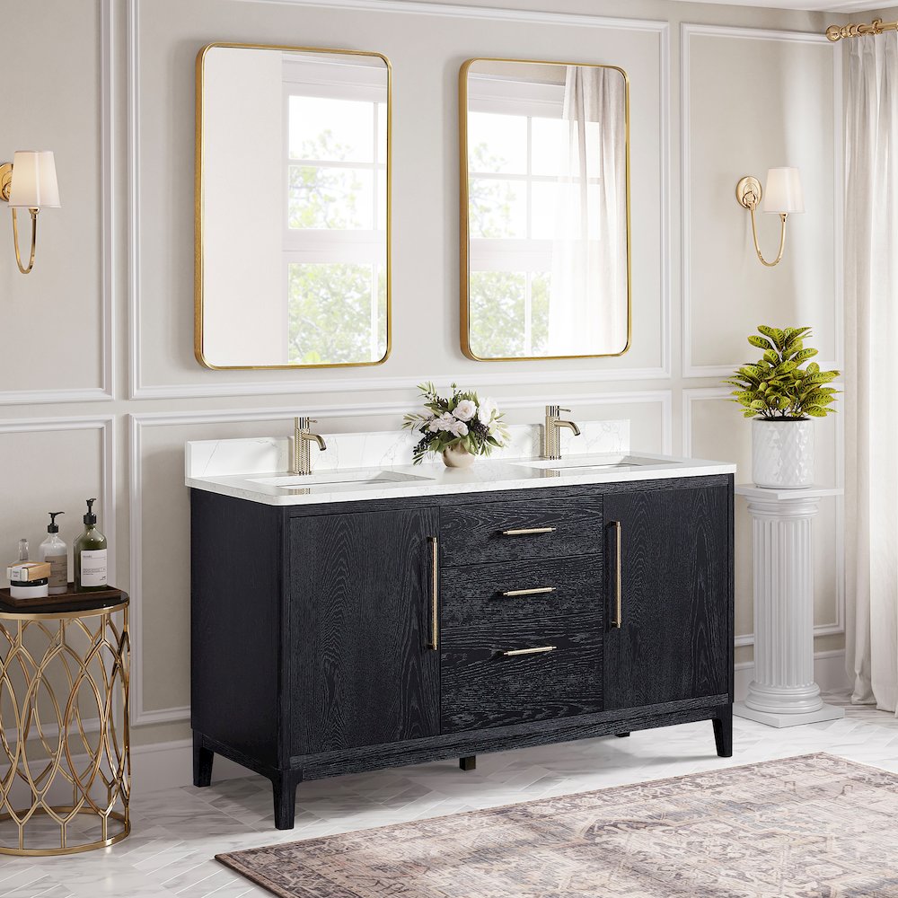 Gara 60M" Free-standing Double Bath Vanity in Fir Wood Black. Picture 5