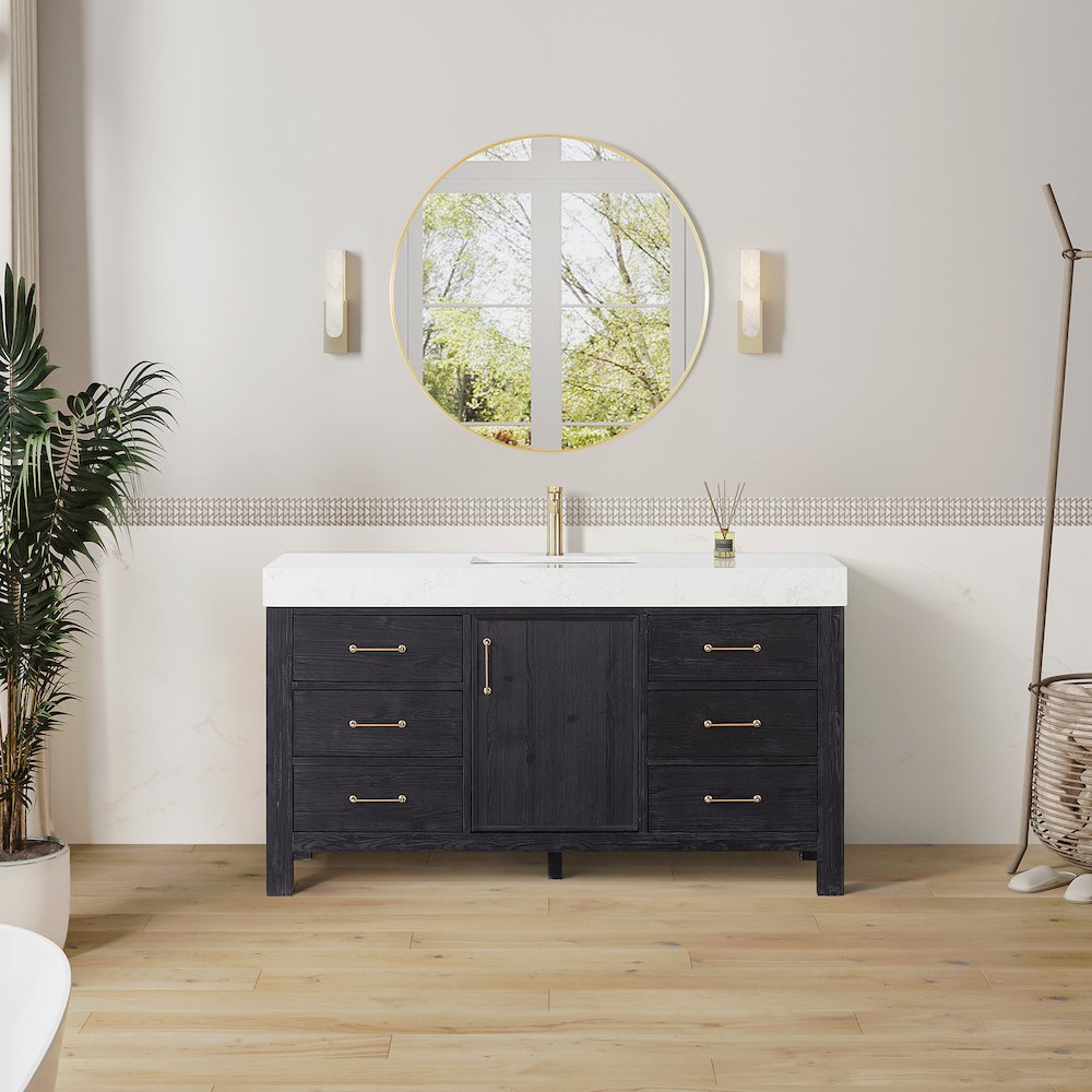 León 60in. Free-standing Single Bathroom Vanity in Fir Wood Black. Picture 3