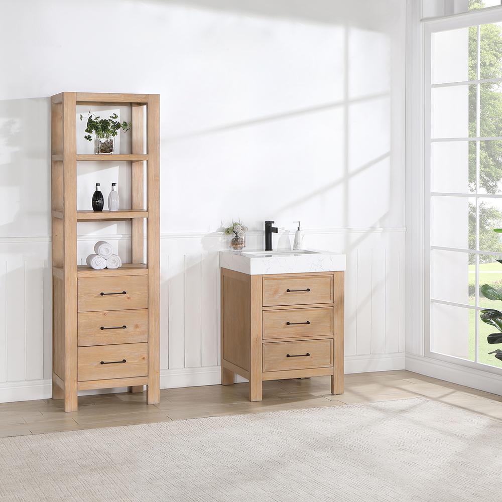 Free-standing Single Bathroom Vanity with Composite top in Lightning White. Picture 14
