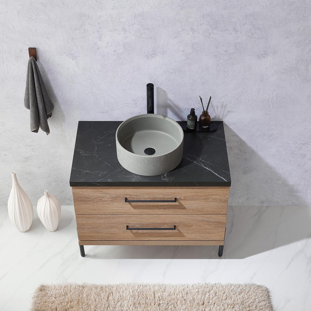 Single Sink Bath Vanity with Black Sintered Stone Top with Concrete Sink. Picture 7