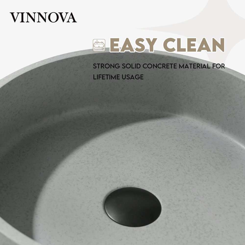 Vinnova Moguer Grey Concrete Circular Vessel Bathroom Sink. Picture 6