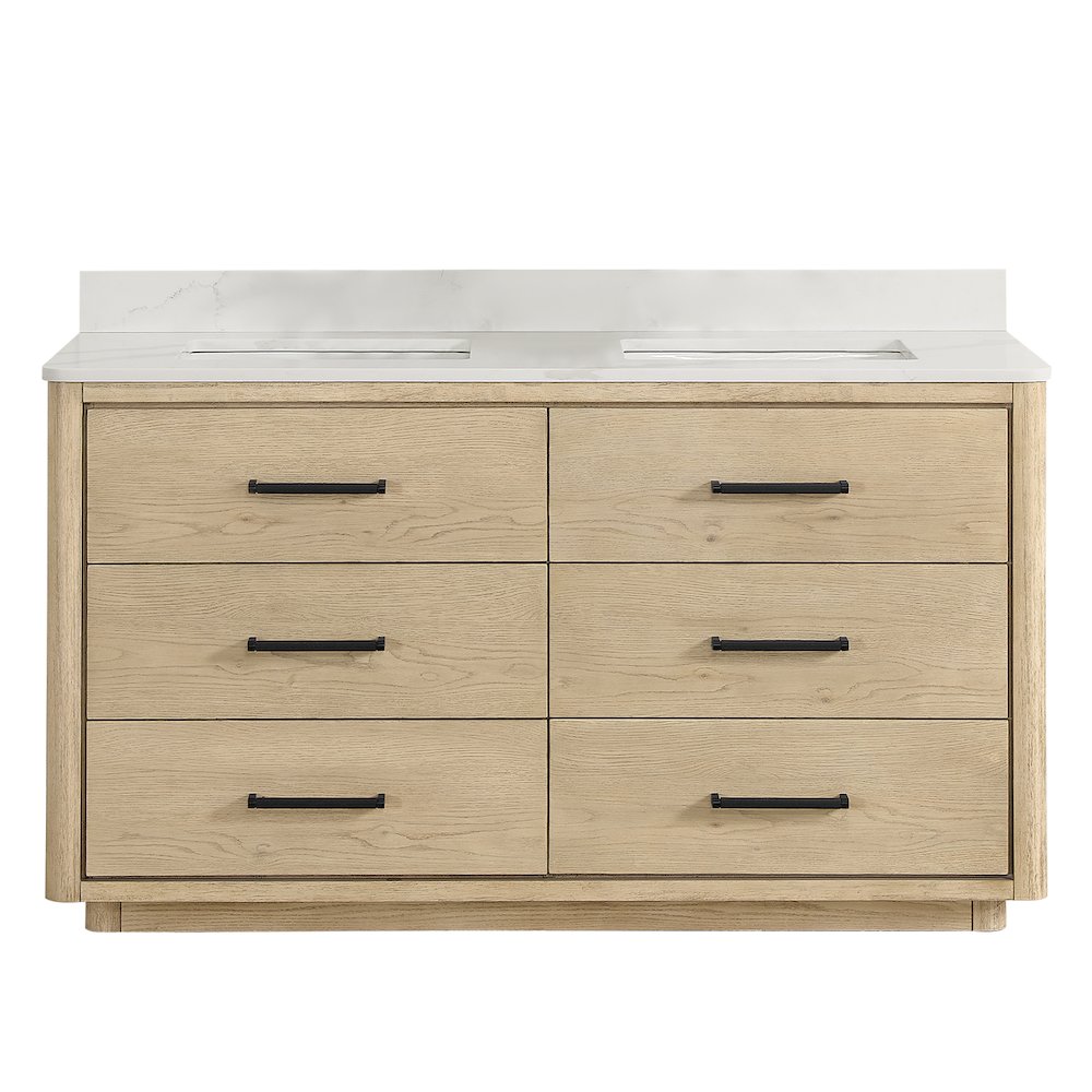 Porto 60M" Free-standing Double Bath Vanity in Aged Natural Oak. Picture 2