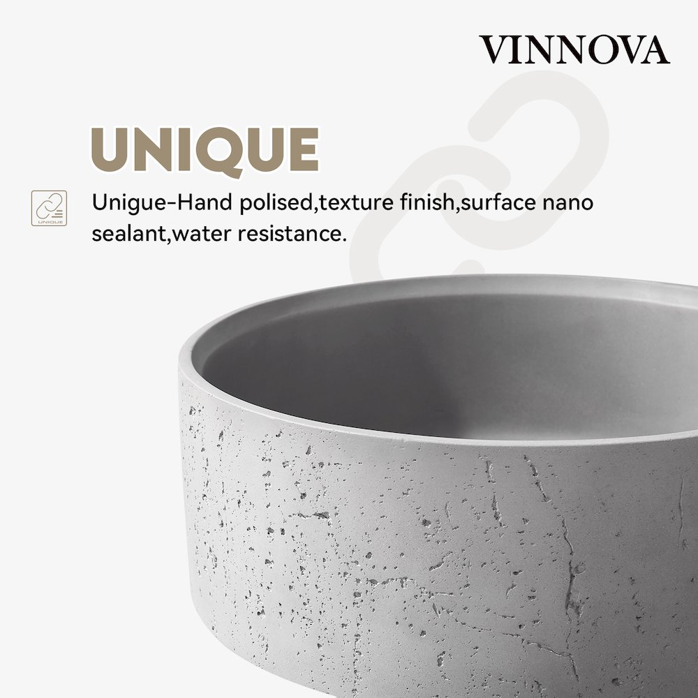 Vinnova Almonte Grey Concrete Circular Vessel Bathroom Sink. Picture 5