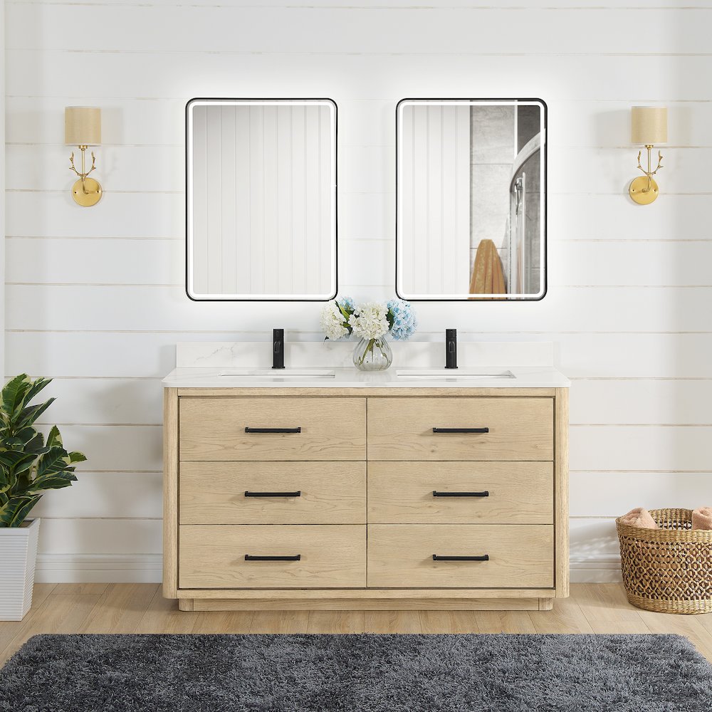Porto 60M" Free-standing Double Bath Vanity in Aged Natural Oak. Picture 7
